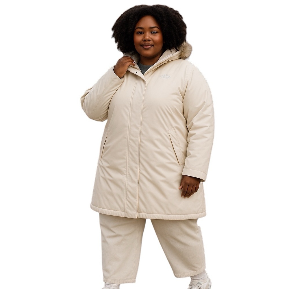 The North Face Arctic Parka Goose Down Faux Fur Hood White Ivory Coat NEW
